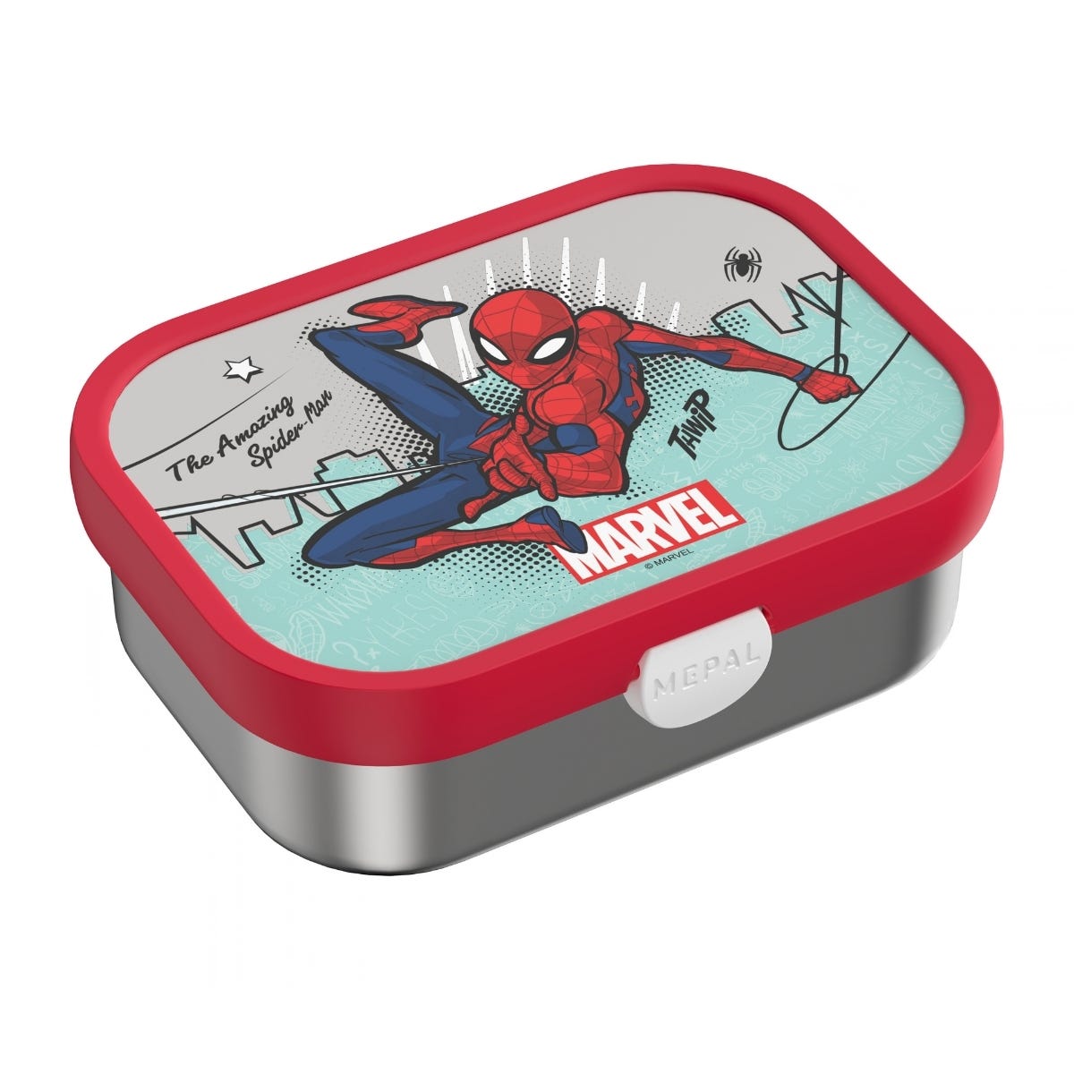 Mepal RVS Bento Lunchbox met Vork Campus Spiderman - Rood - 17,8 x 13,2 x 6,1 cm