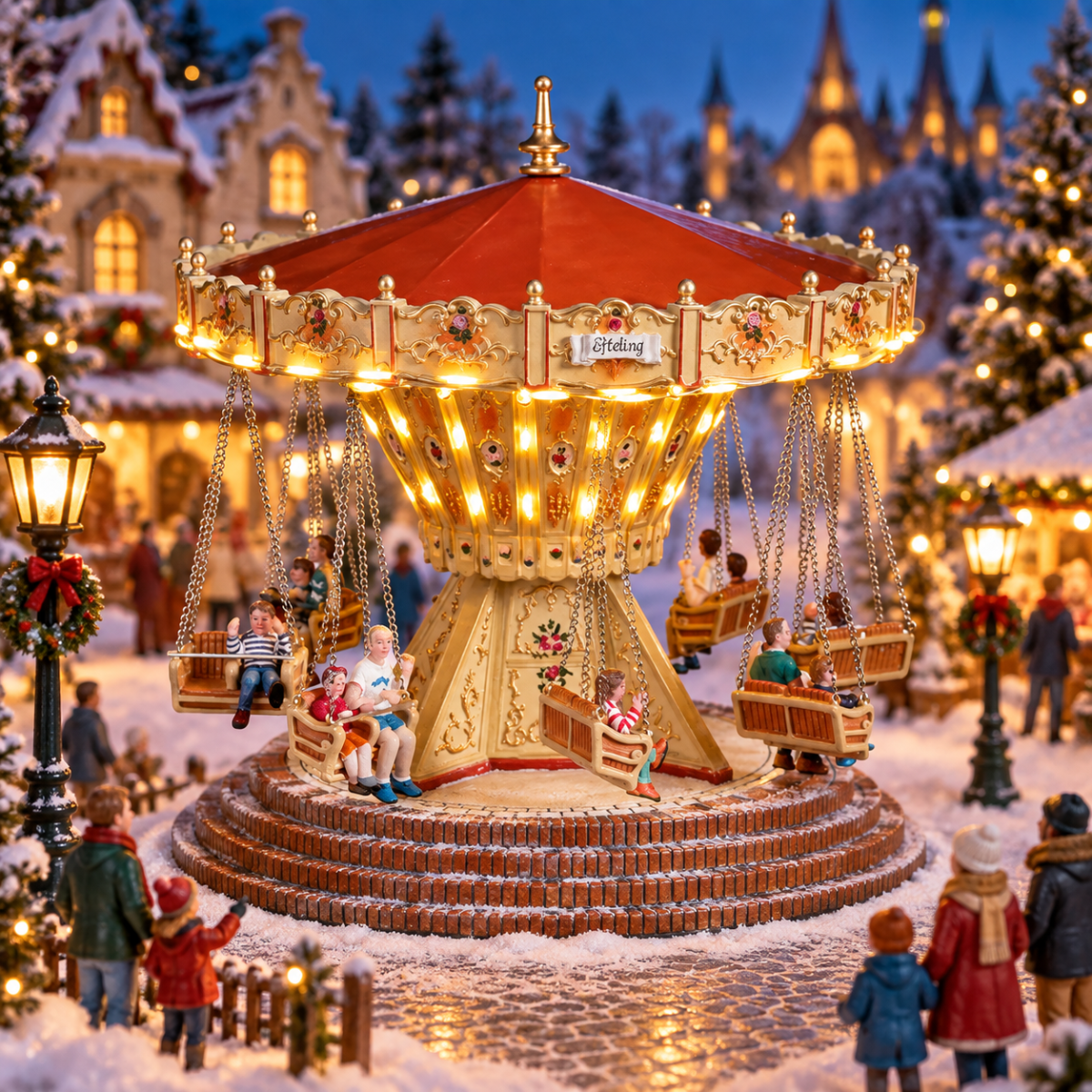 Efteling Kerstdorphuisje Zweefmolen met Verlichting 22.5 x 22.5 cm