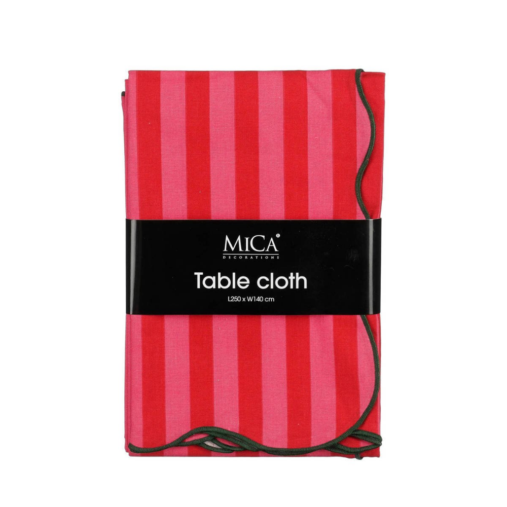 Mica Decorations Tafelkleed streep fuchsia 250 x 140 cm