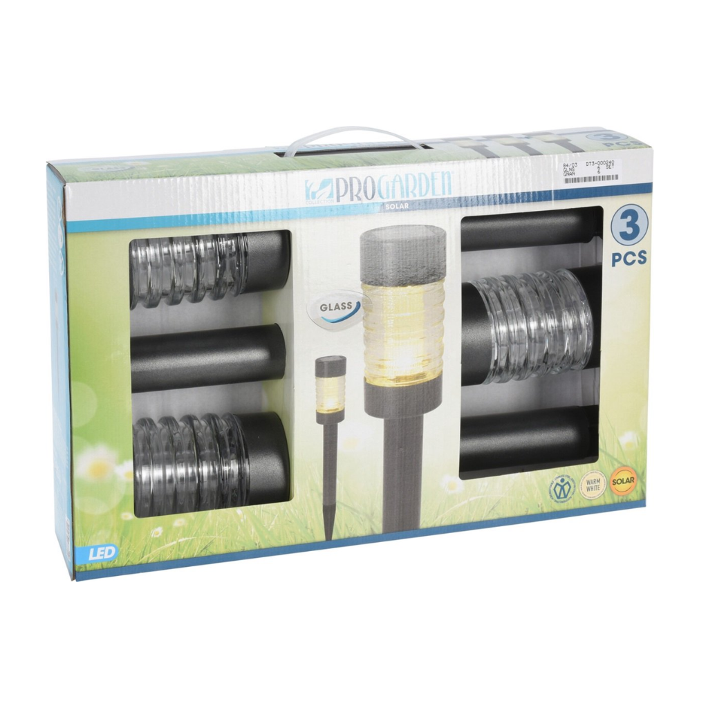 Pro Garden Solarlamp antraciet 3 stuks 39 cm