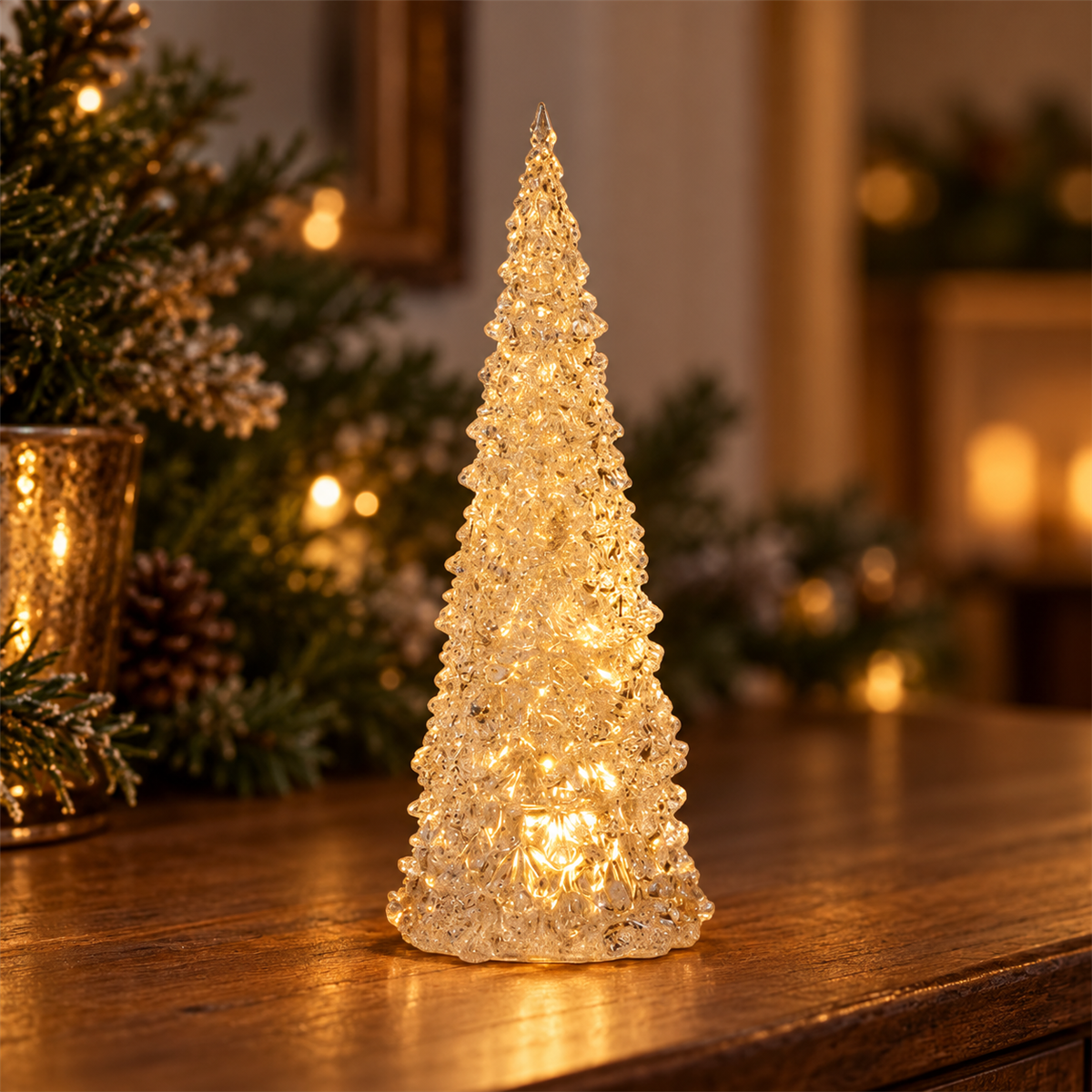 De Bosrand Verlicht Kerstfiguur Kerstboom Naturel Ø5.5 x 12 cm