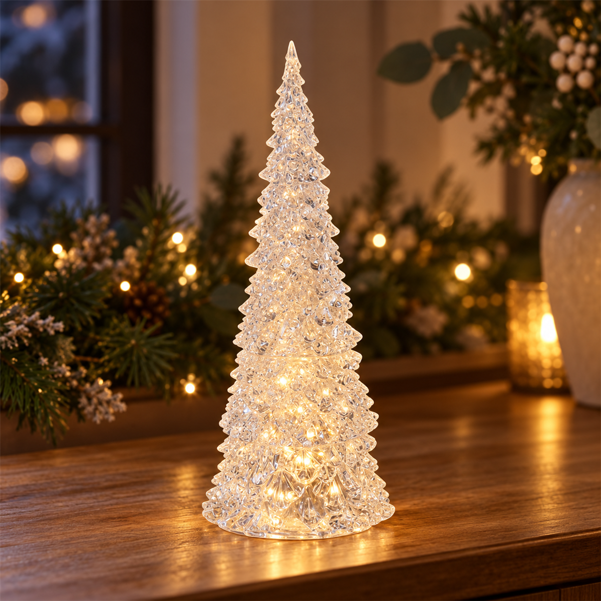 De Bosrand Decoratieboom Kerstboom LED acryl Warm Wit licht 21 x 8.5 cm