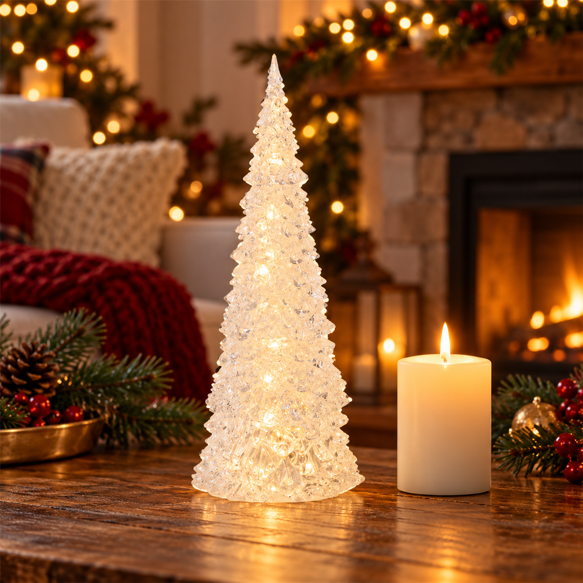 De Bosrand Verlicht Kerstfiguur Kerstboom Naturel Ø11 x 27 cm