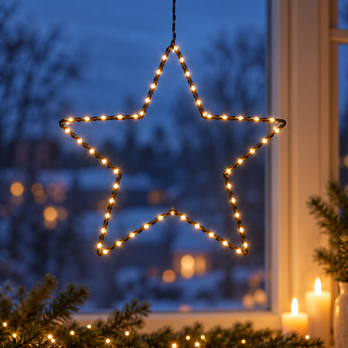 De Bosrand Verlicht Kerstfiguur Kerstster Hanger Warm Wit 28 x 28 cm