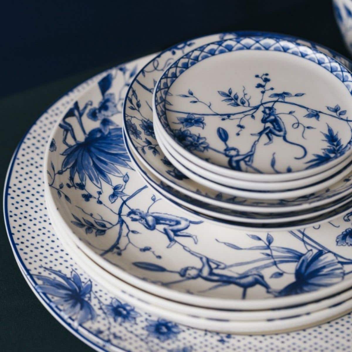 Heinen Delfts Blauw Dinerbord Aapjes