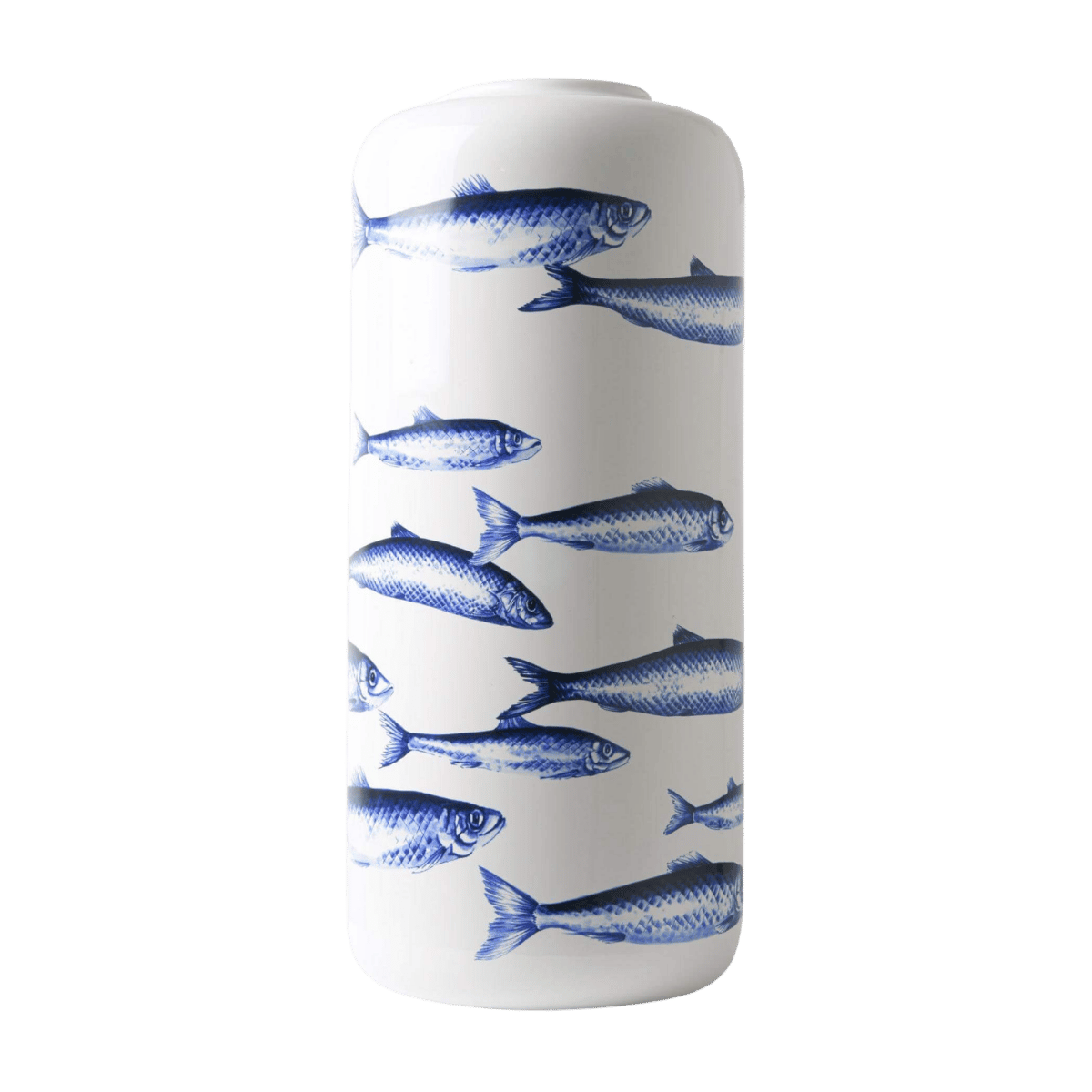 Heinen Delfts Blauw Cilinder Vaas Vissen