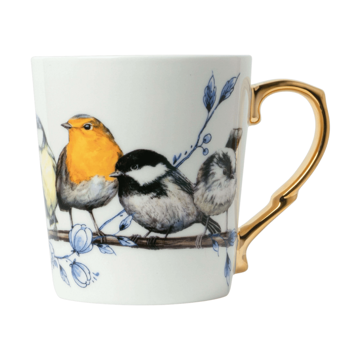 Heinen Delfts Blauw Mok Bosvogels goud