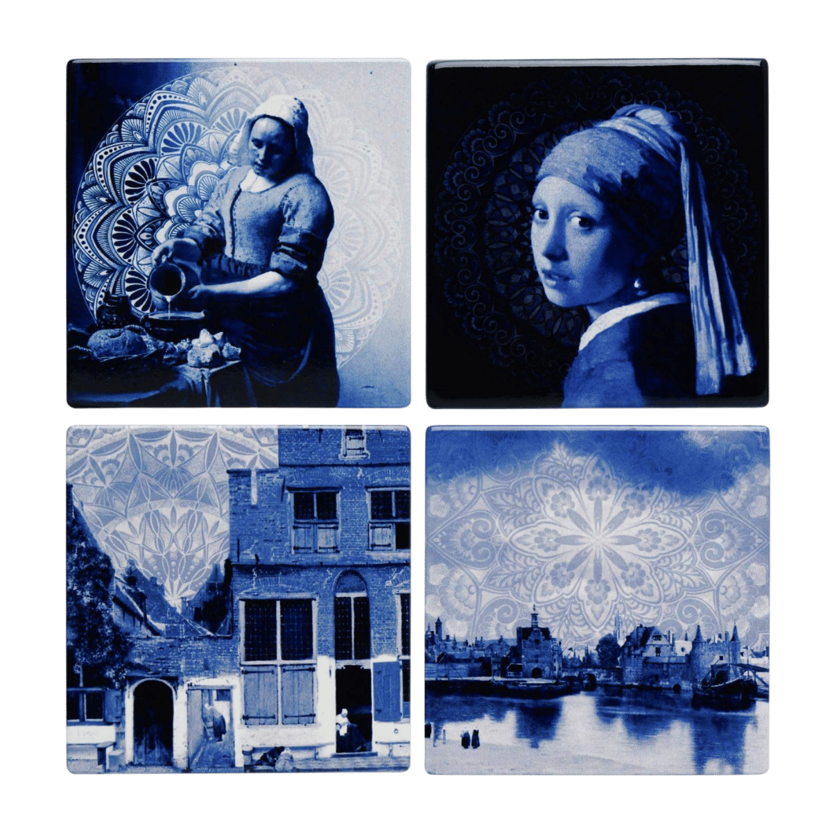 Heinen Delfts Blauw Onderzetters Vermeer Delfts blauw set van 4