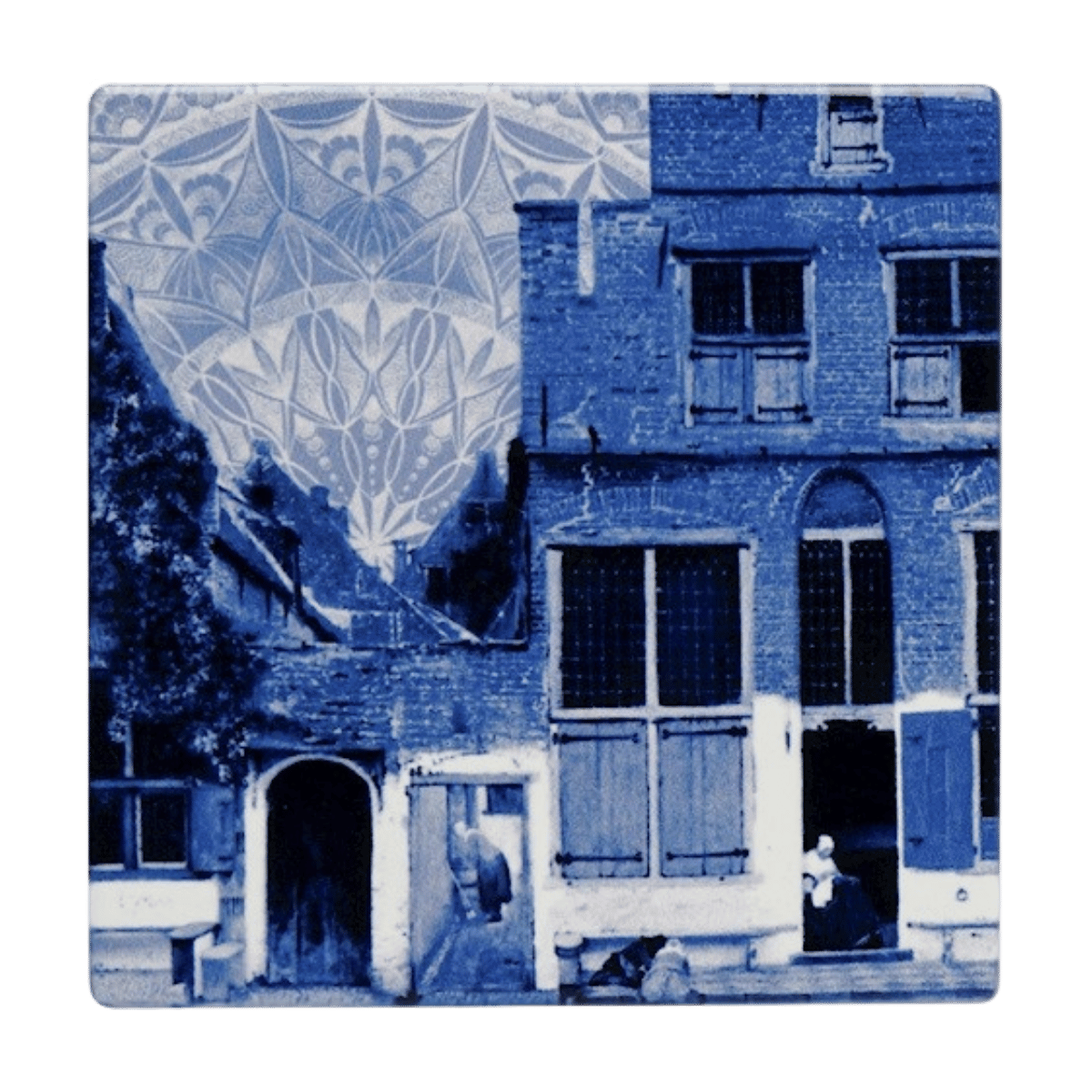 Heinen Delfts Blauw Onderzetters Vermeer Delfts blauw set van 4