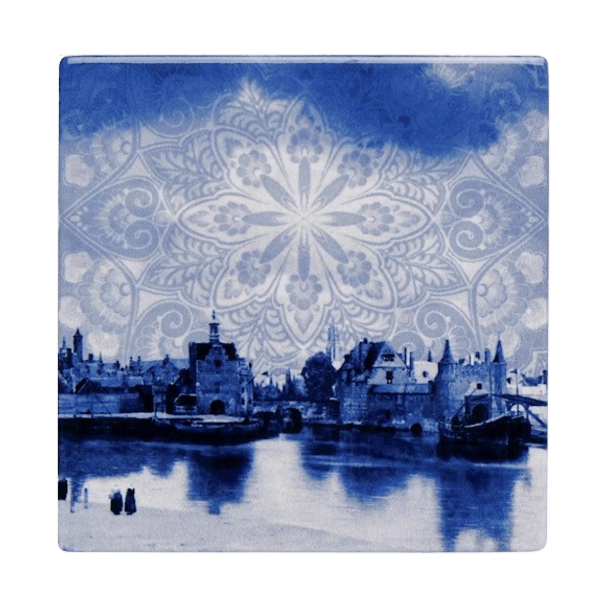 Heinen Delfts Blauw Onderzetters Vermeer Delfts blauw set van 4