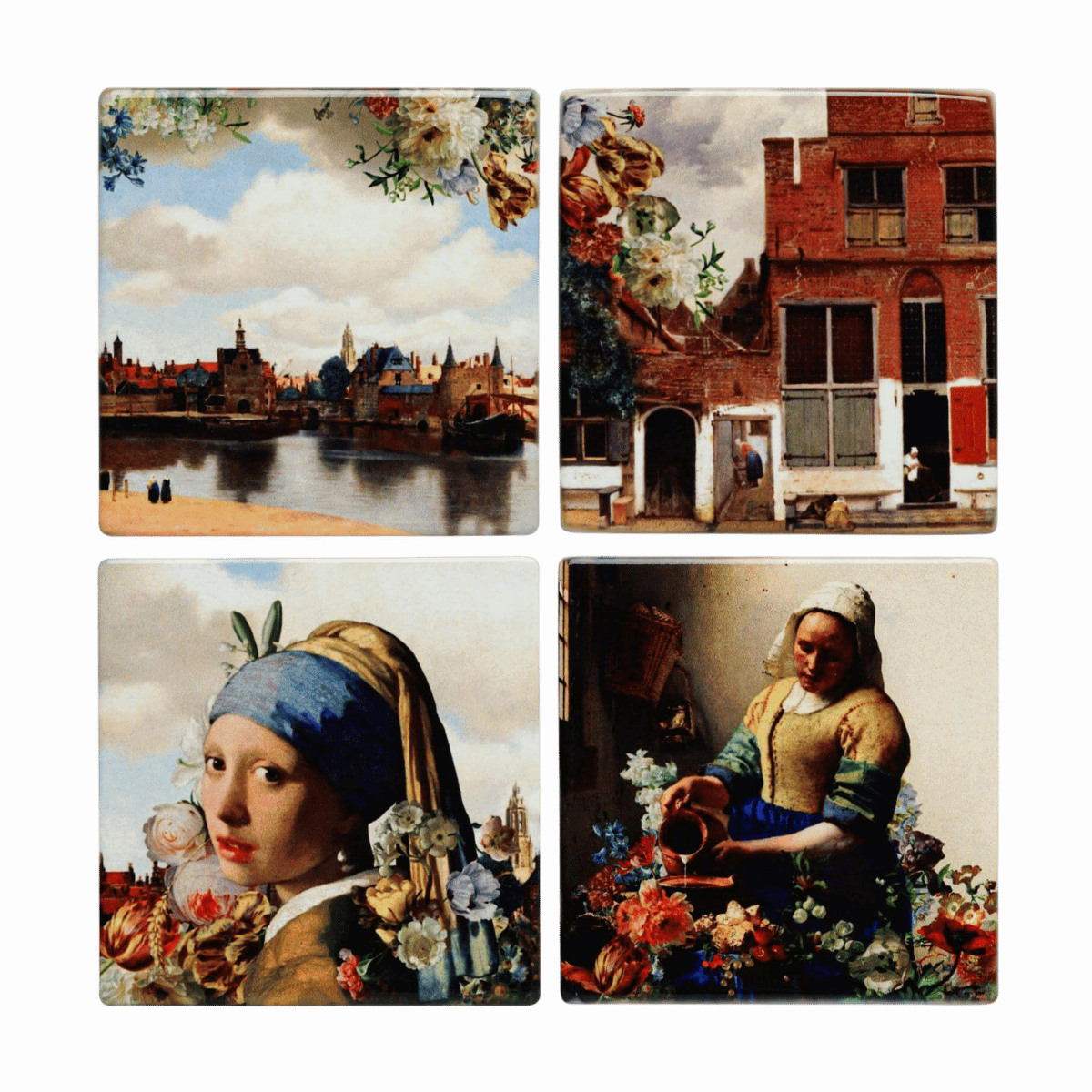 Heinen Delfts Blauw Onderzetters Vermeer Kleur set van 4