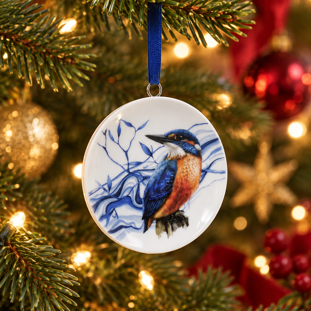 Heinen Delfts Blauw Kerstornament IJsvogel Blauw Ø 6 cm