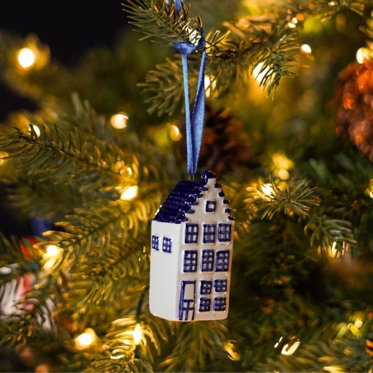 Heinen Delfts Blauw Kerstornament Delfts Huisje Blauw 2.5 x 3 x 7.5 cm