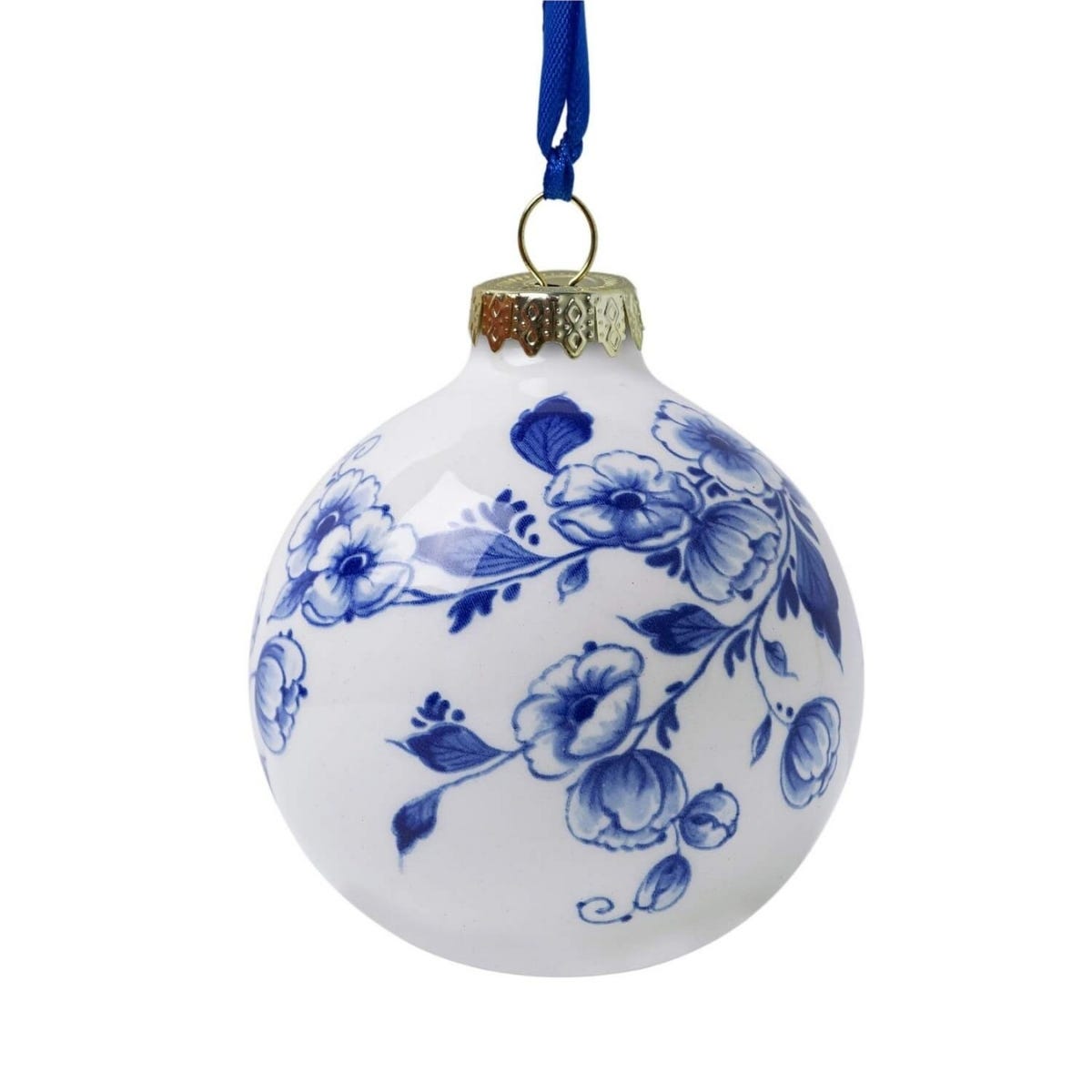 Heinen Delfts Blauw Kerstornament Bloemen Blauw Ø 7 cm