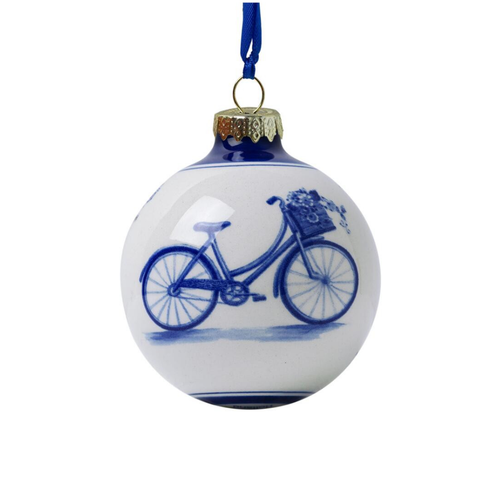 Heinen Delfts Blauw Kerstbal Fiets 7 cm