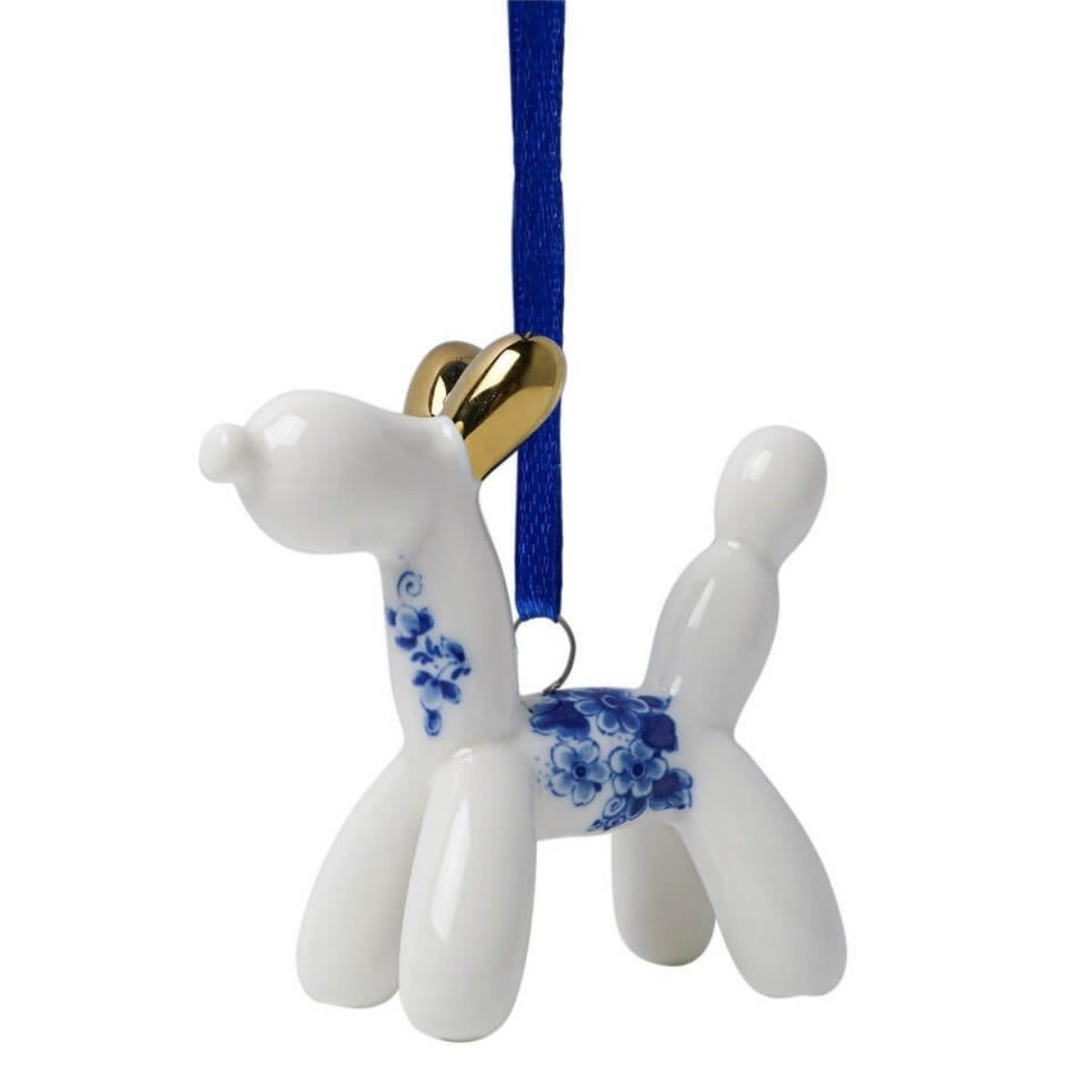 Heinen Delfts Blauw Kerstornament Ballondier Hond Blauw 8 x 3 x 7 cm