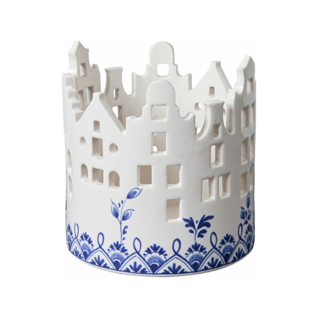 Heinen Delfts Blauw Waxinelichthouder Huisjes groot