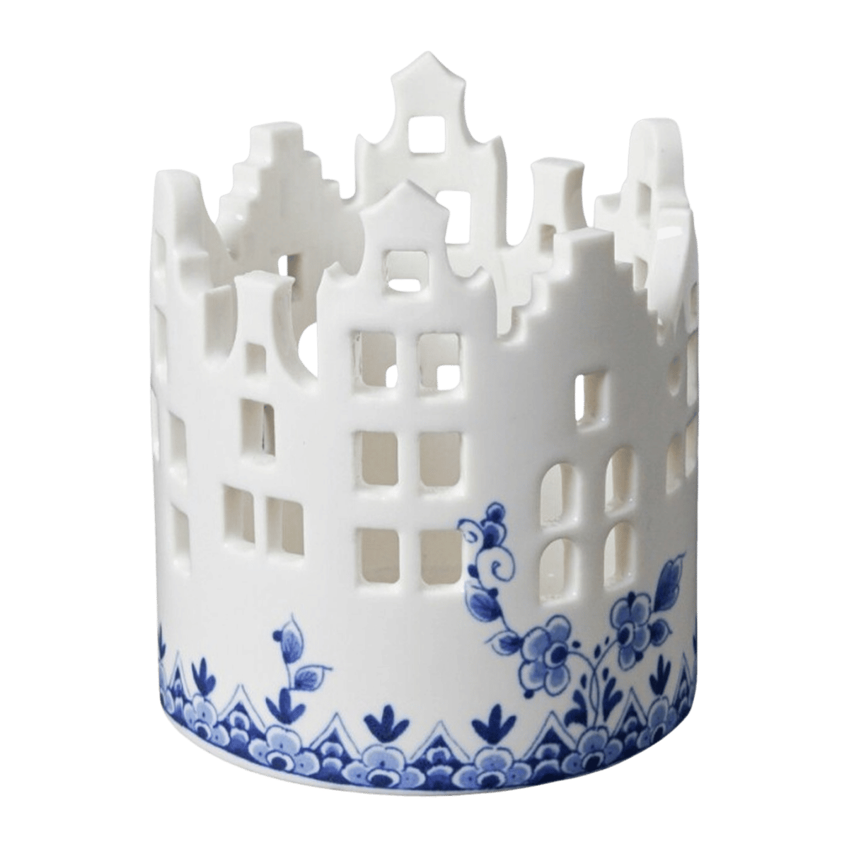 Heinen Delfts Blauw Waxinelichthouder Huisjes middel