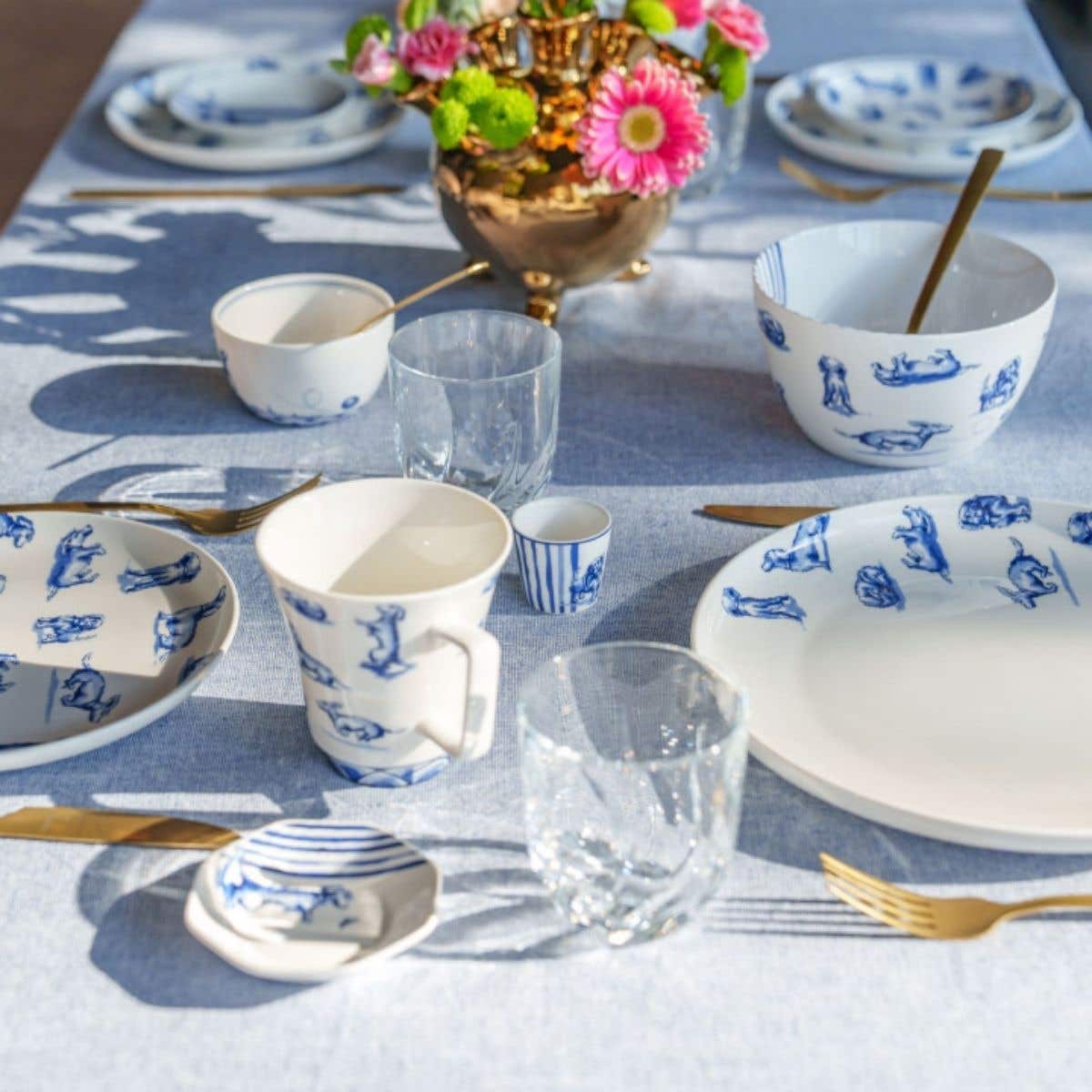 Heinen Delfts Blauw Dinerbord Teckel Nhaan