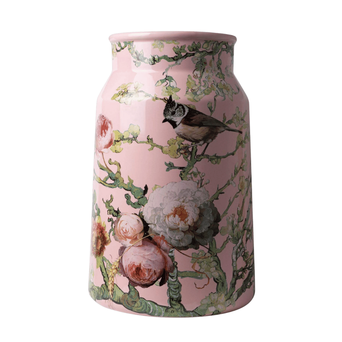 Heinen Delfts Blauw Vaas Melkbus Bosvogels Roze