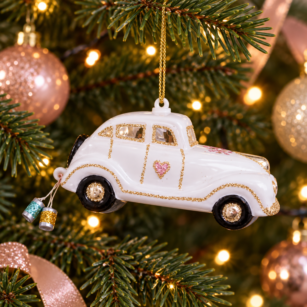 Vondels Kerstornament Trouwauto Just Married 4.5 cm