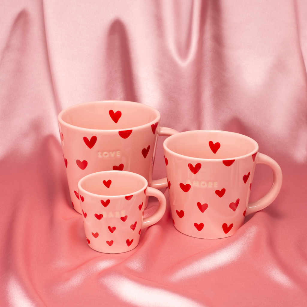 Vondels Ceramic Tea Cup Hearts Love pink 350ml