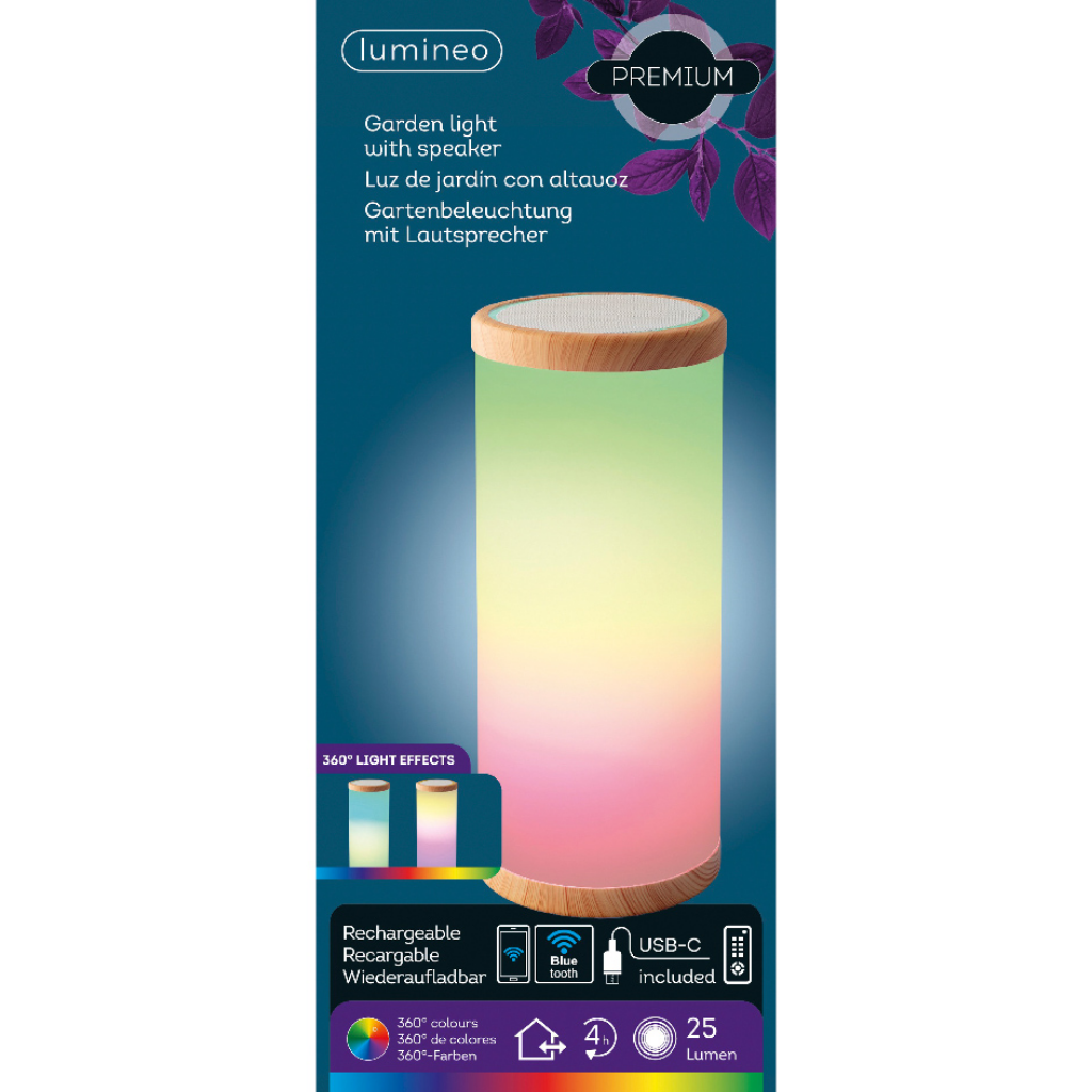 Lumineo LED speaker oplaadbaar buiten hout 23.8 cm
