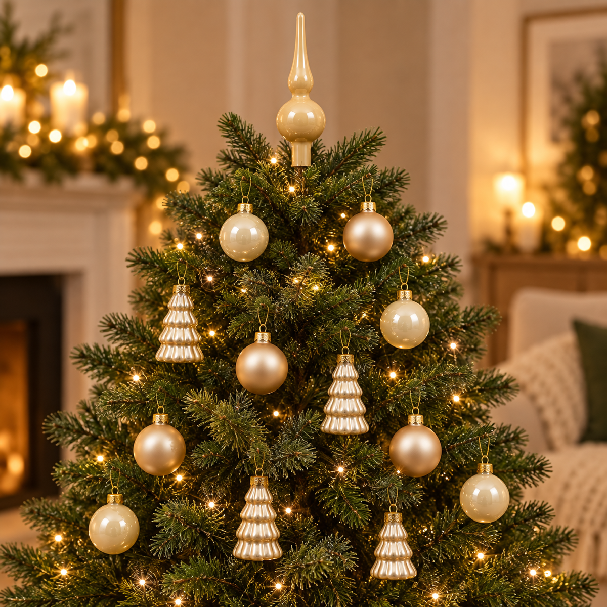 Decoris Kerstballen Set  Glas Beige Ø 3 cm 13 Stuks