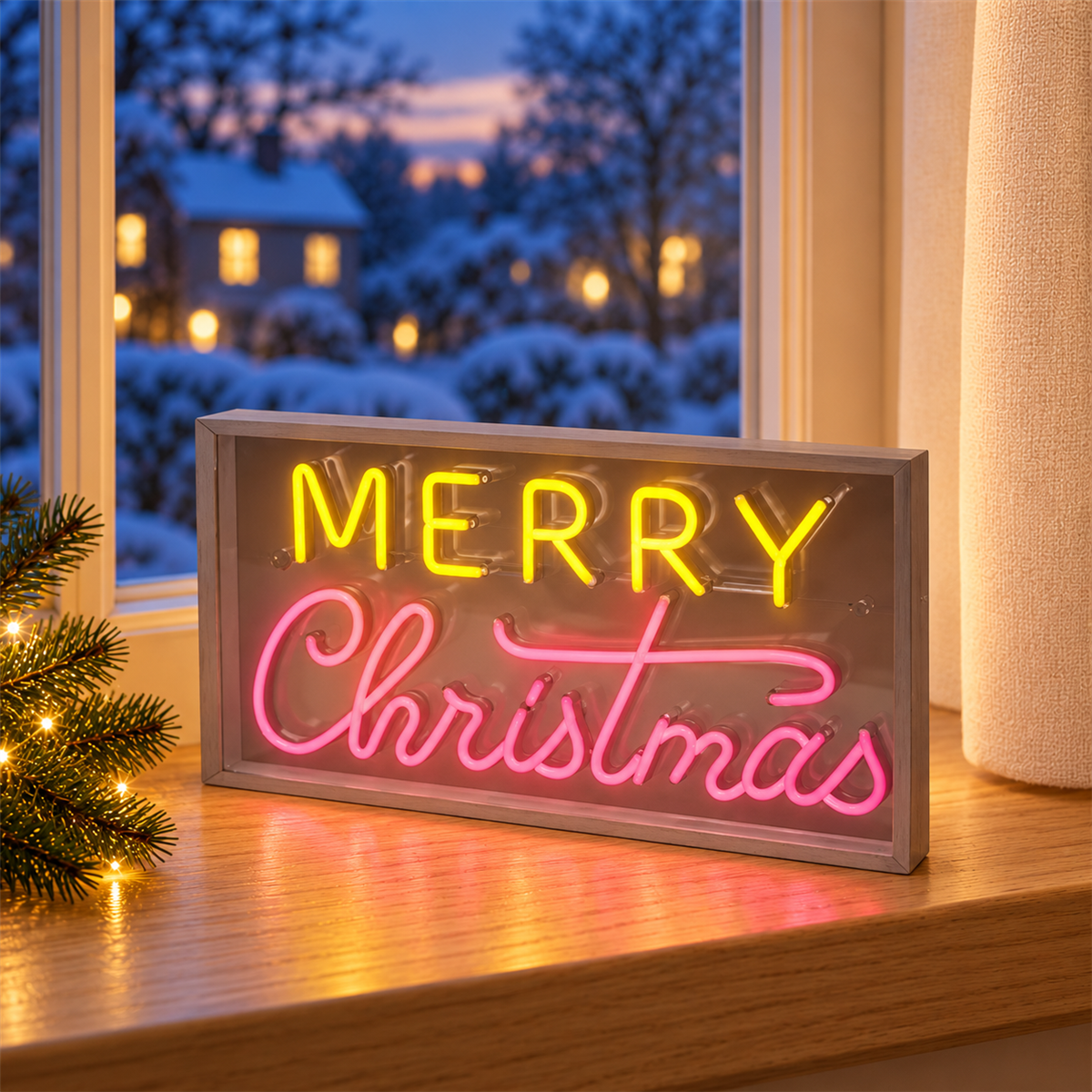 Lumineo Verlicht Kerstfiguur Neon Merry Christmas Naturel Warm Wit 220 Lampjes 4.7 x 43 x 23 cm