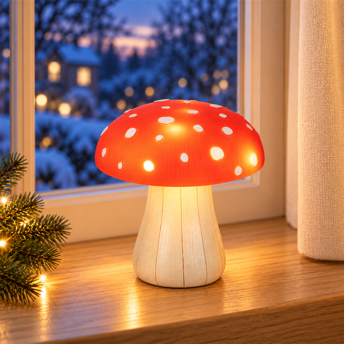Lumineo Verlicht Kerstfiguur Paddenstoel Rood Warm Wit 8 Lampjes 12 x 12 x 12 cm
