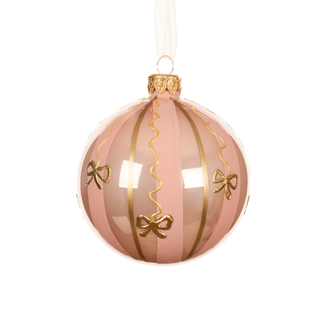 Decoris Kerstbal roze met strikjes Ø 8 cm