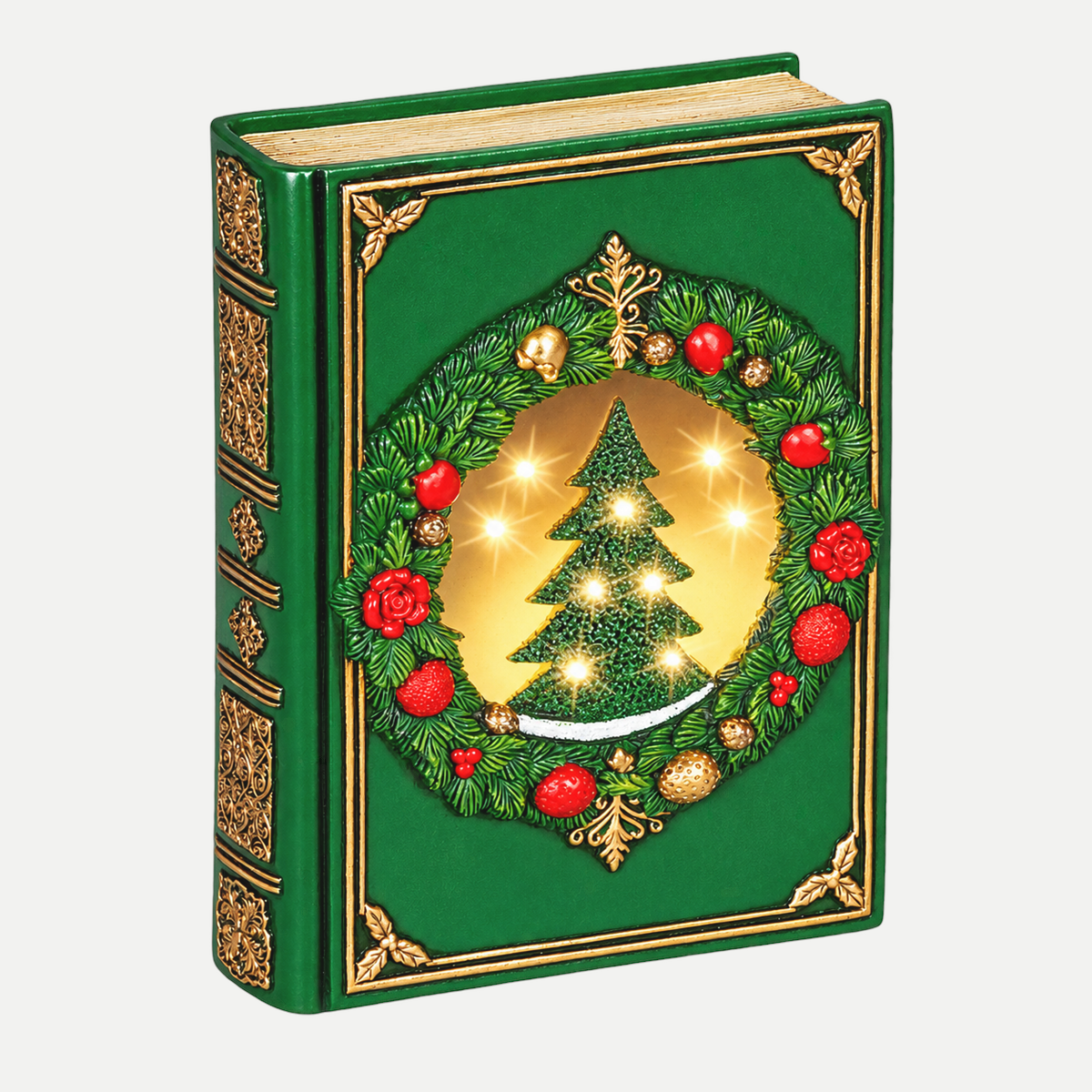 Lumineo Verlicht Kerstfiguur Boek Groen Warm Wit 10 Lampjes 6.5 x 16.5 x 22 cm