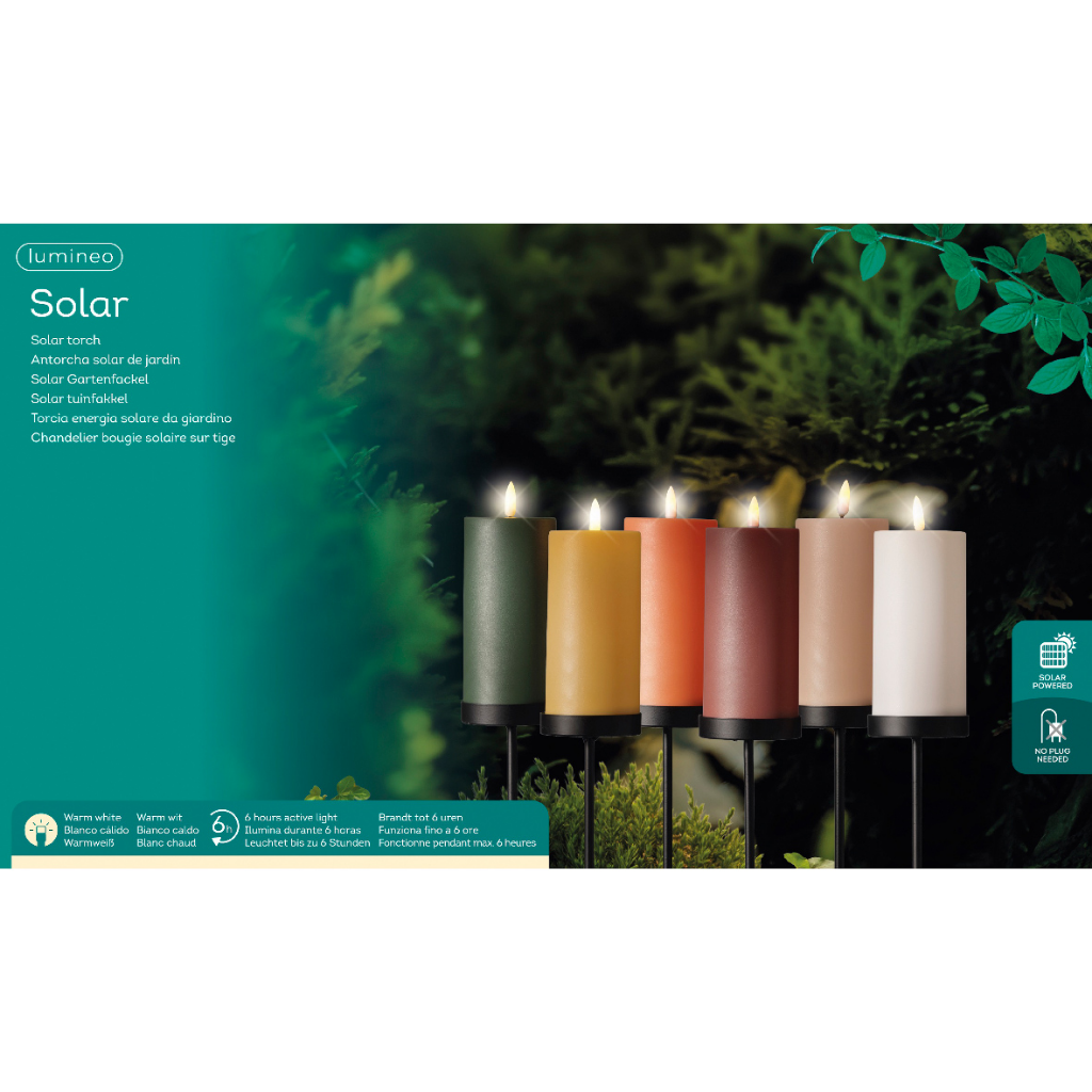 Lumineo Solar kaars multi met standaard 117 cm