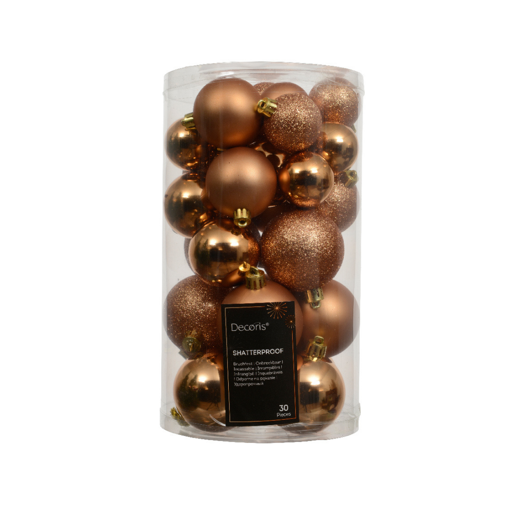 Decoris Kerstballen kunststof brandy 30 stuks mix
