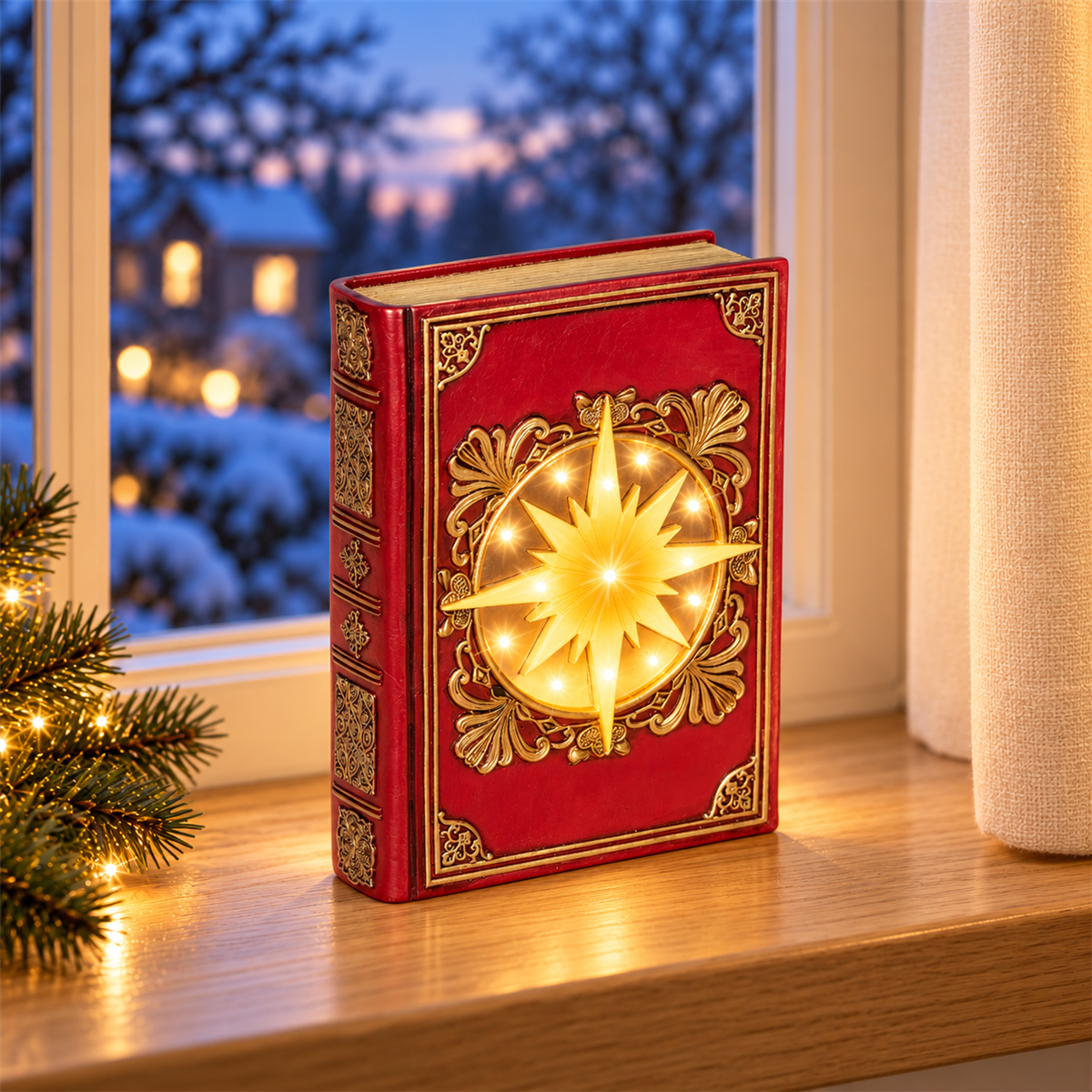 Lumineo Verlicht Kerstfiguur Boek Rood Warm Wit 10 Lampjes 6.5 x 16.5 x 22 cm