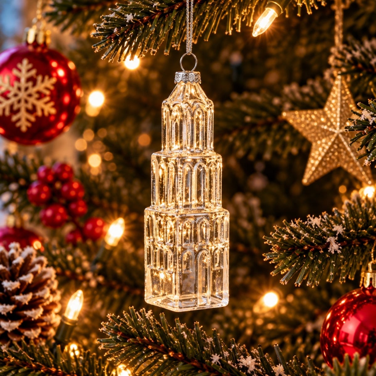 De Ballen Uit Kerstornament Domtoren Glas Wit