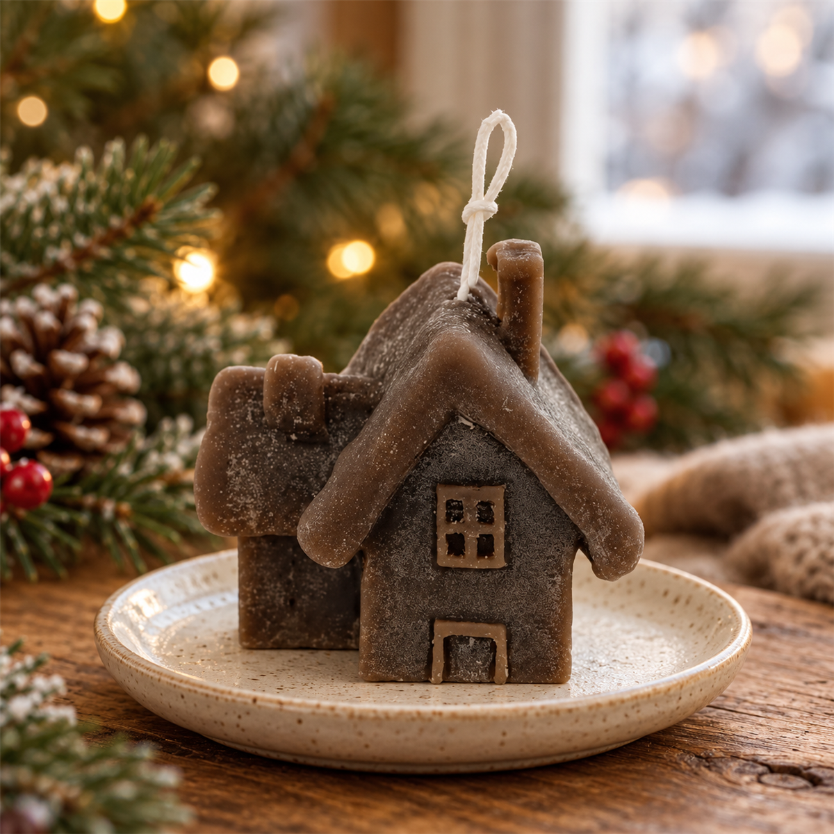 Home Society Kerstkaars Huiskaars L Bruin 8.5 x 10.5 x 12 cm