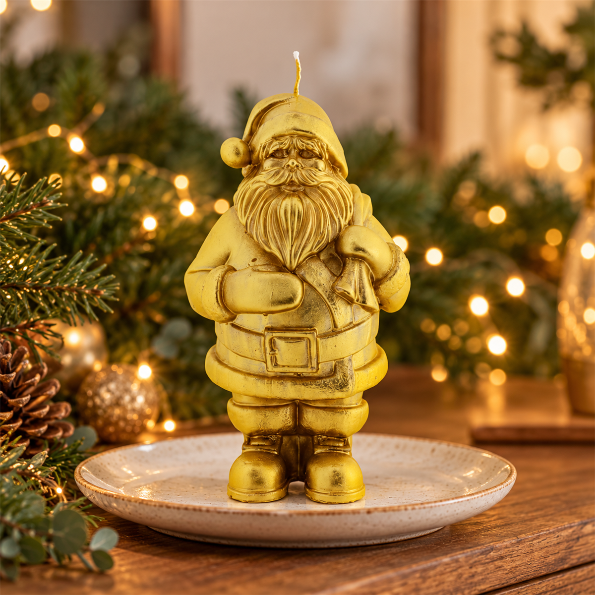 Home Society Kerstman Kaars Goud 20 cm