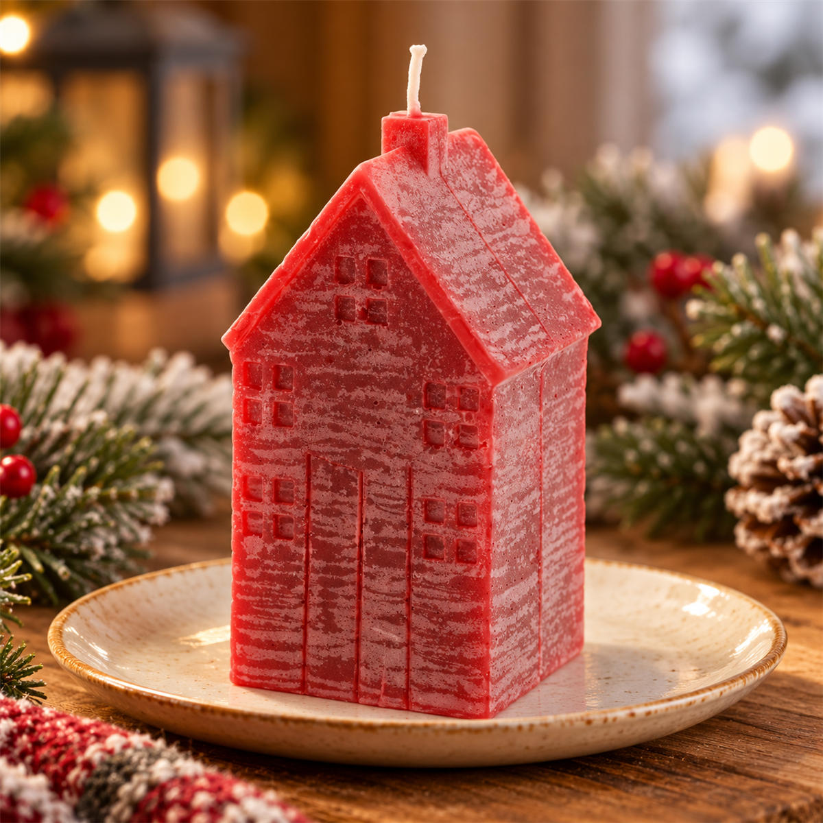 Home Society Kaars Huis M Rood 11.5 cm