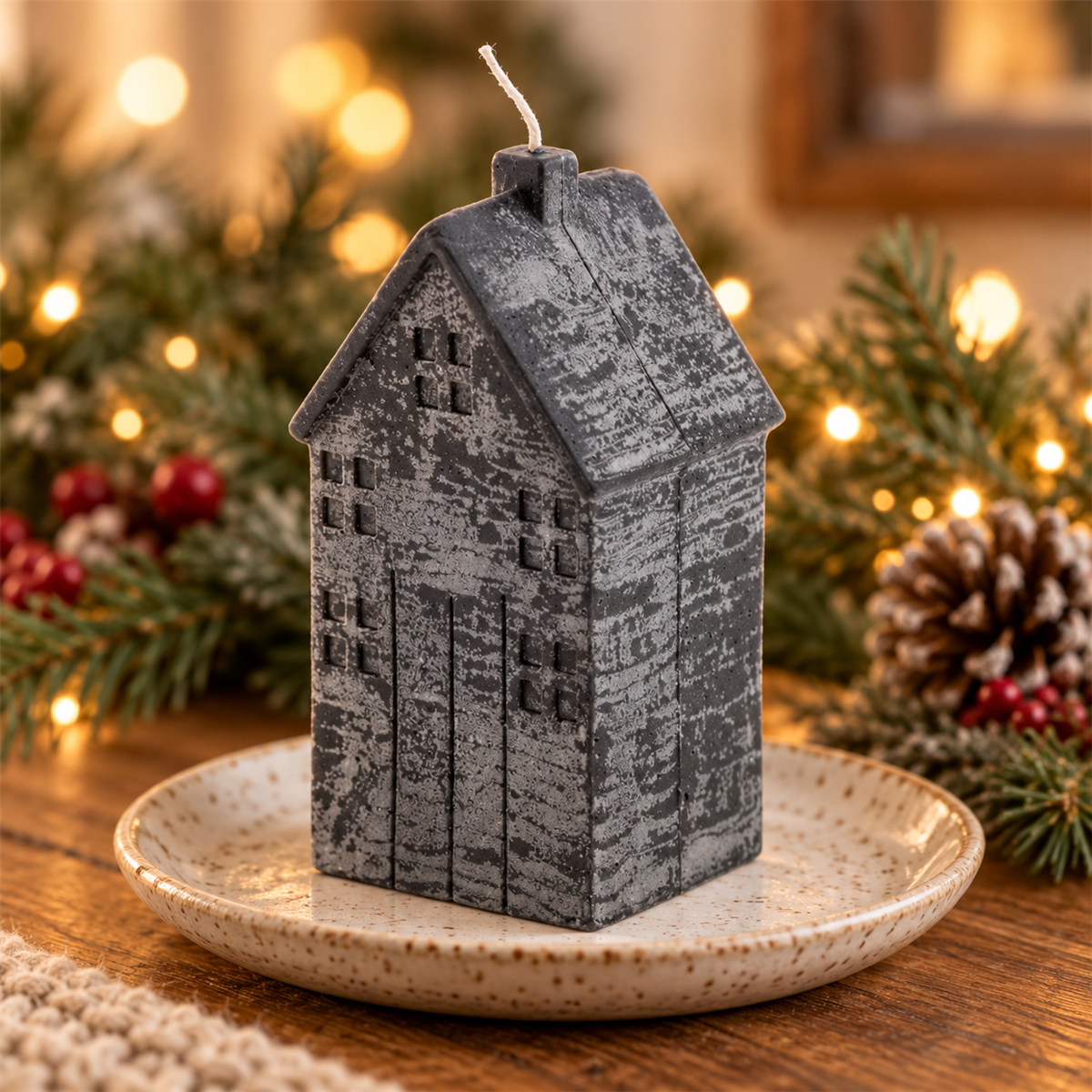 Home Society Kaars Huis M Zwart 11.5 cm