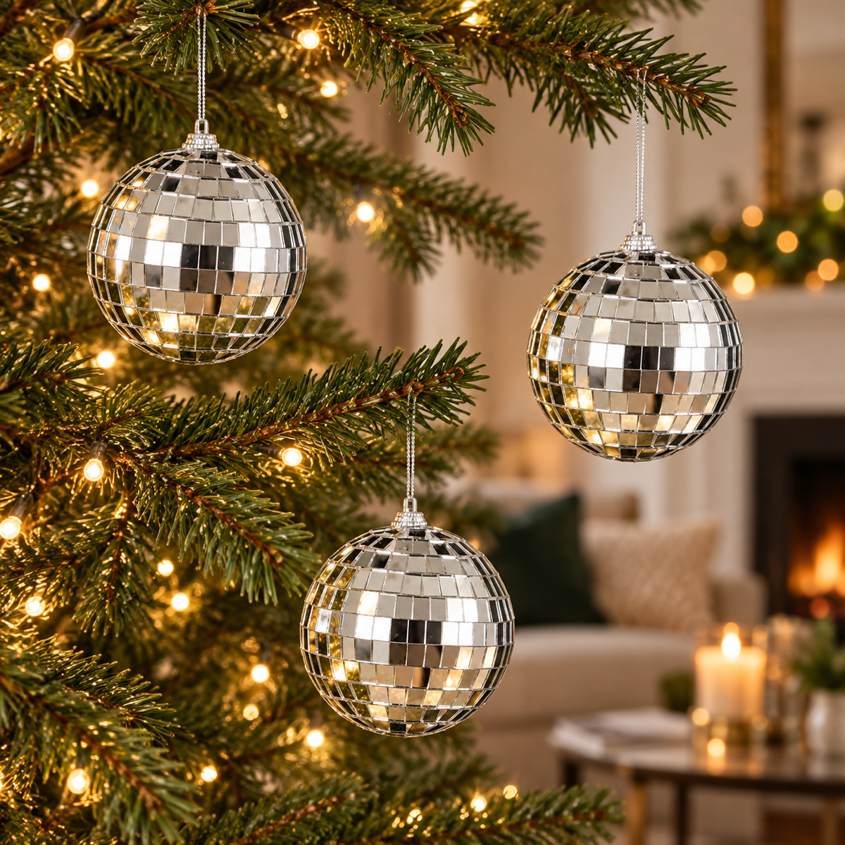 House of Seasons Kerstbal Disco Zilver 3 stuks 8 x 8 cm