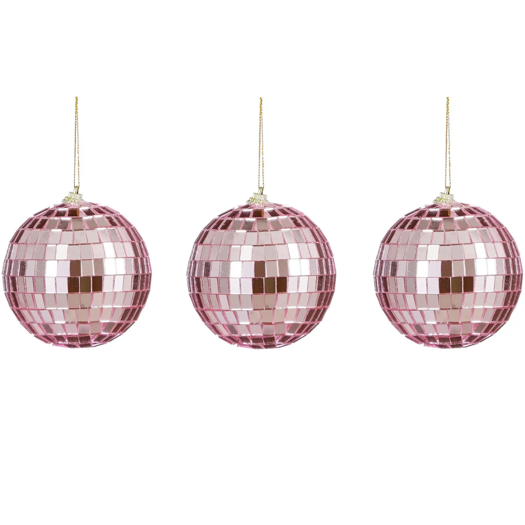 House of Seasons kerstbal Disco roze 3 stuks 8 cm