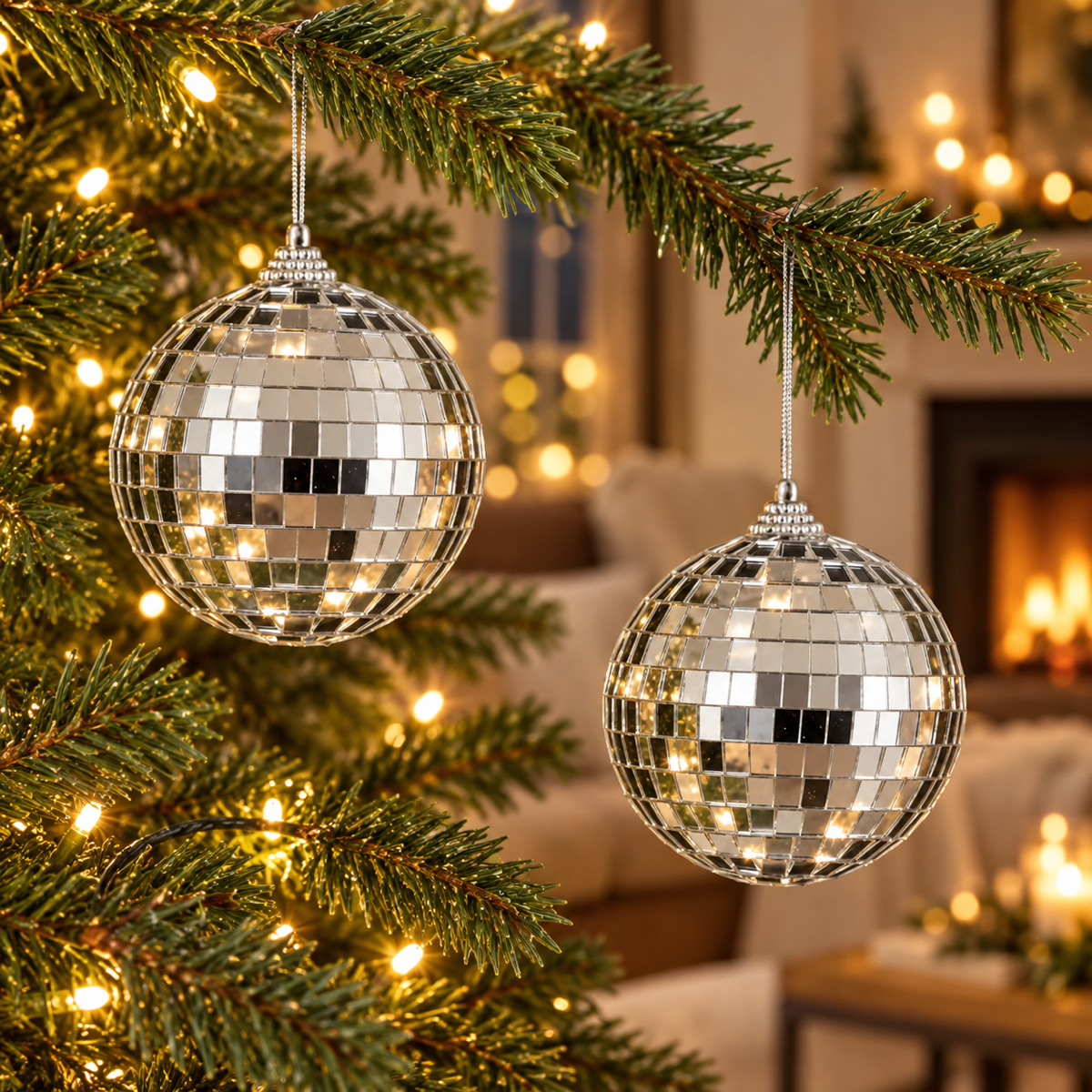 House of Seasons Kerstbal Disco Zilver 2 stuks 10 x 10 cm