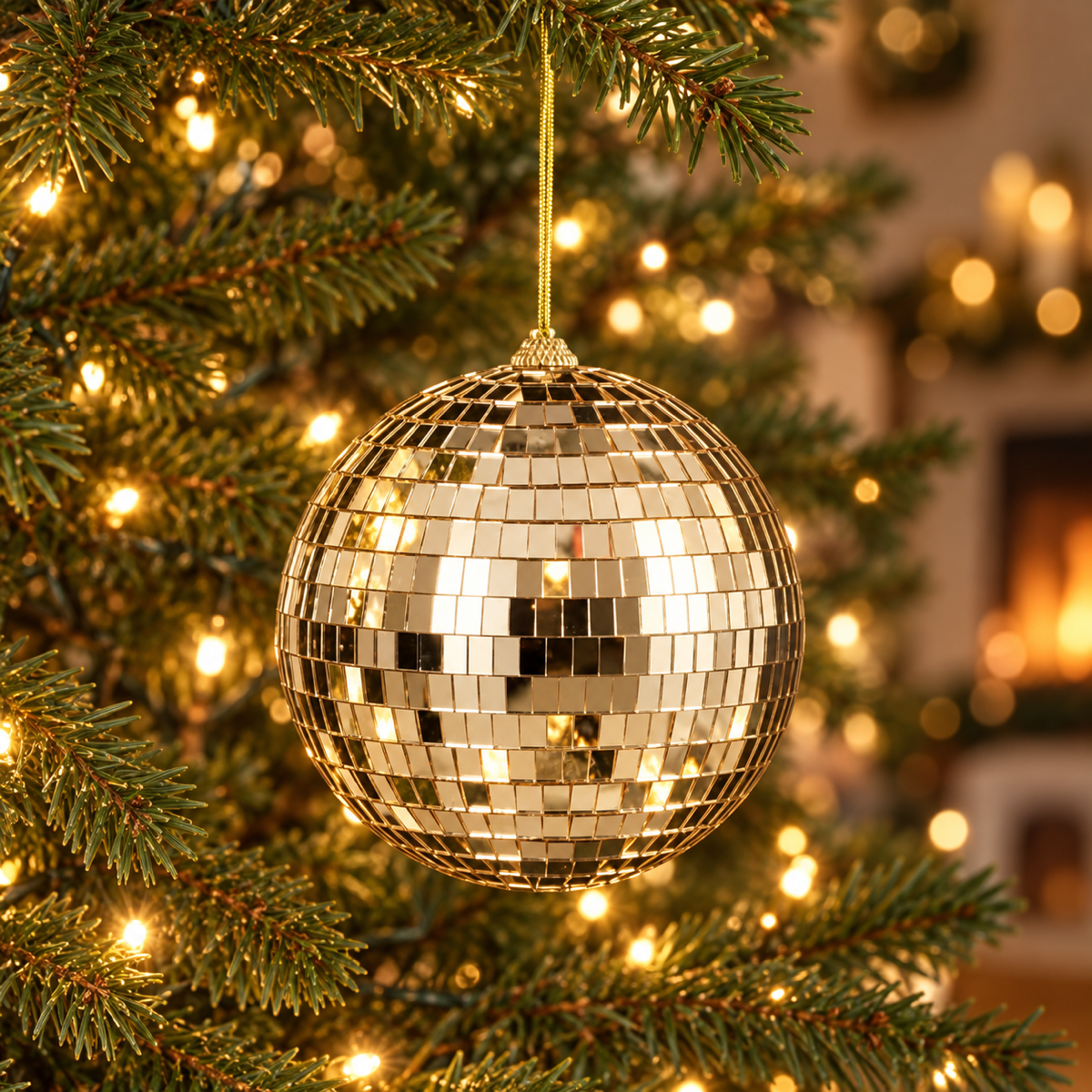 House of Seasons Kerstbal Disco Champagne Beige 15 x 15 cm
