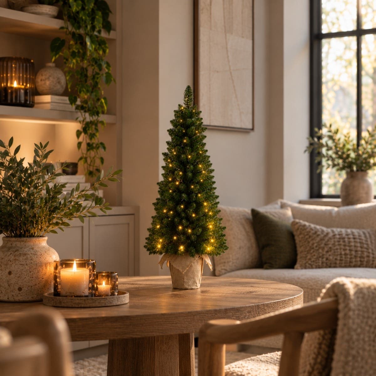 Black Box Trees Kunstkerstboom Mini Jute Gerlos Groen met Verlichting 90 x 41 cm
