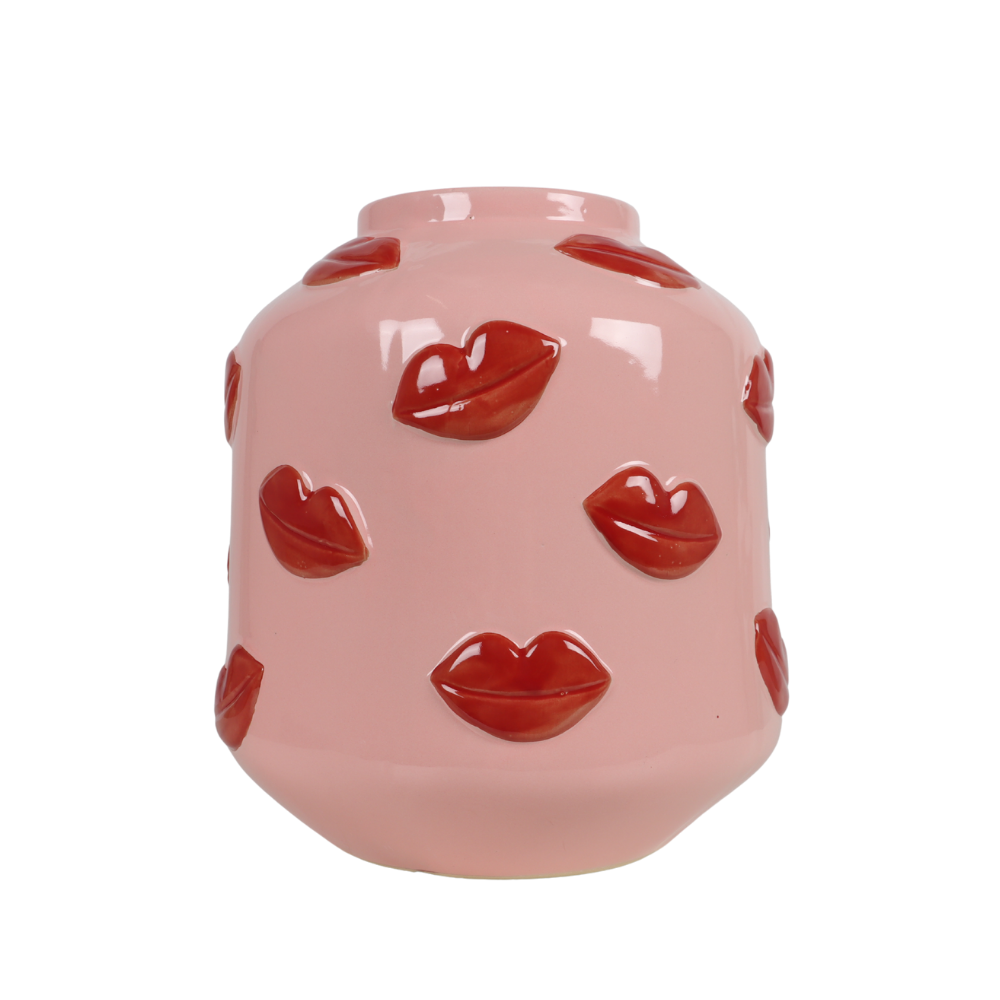 Mica Decorations Vaas lippen roze 30 x 27 cm