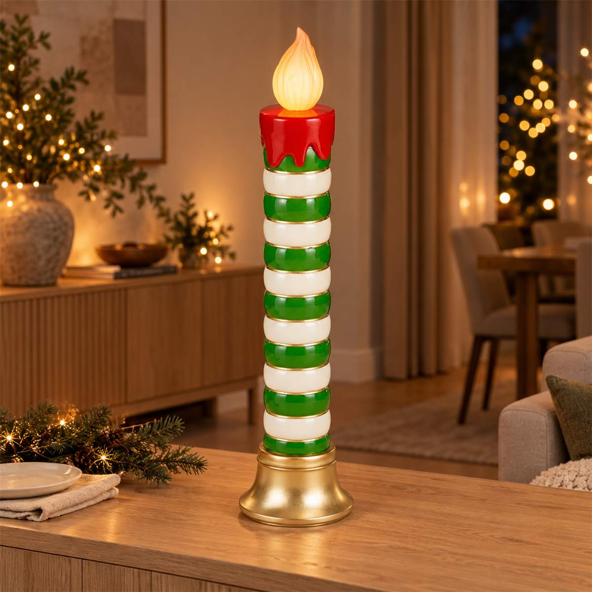 Mica Decorations LED Kaars Groen 25 x 25 x 97 cm
