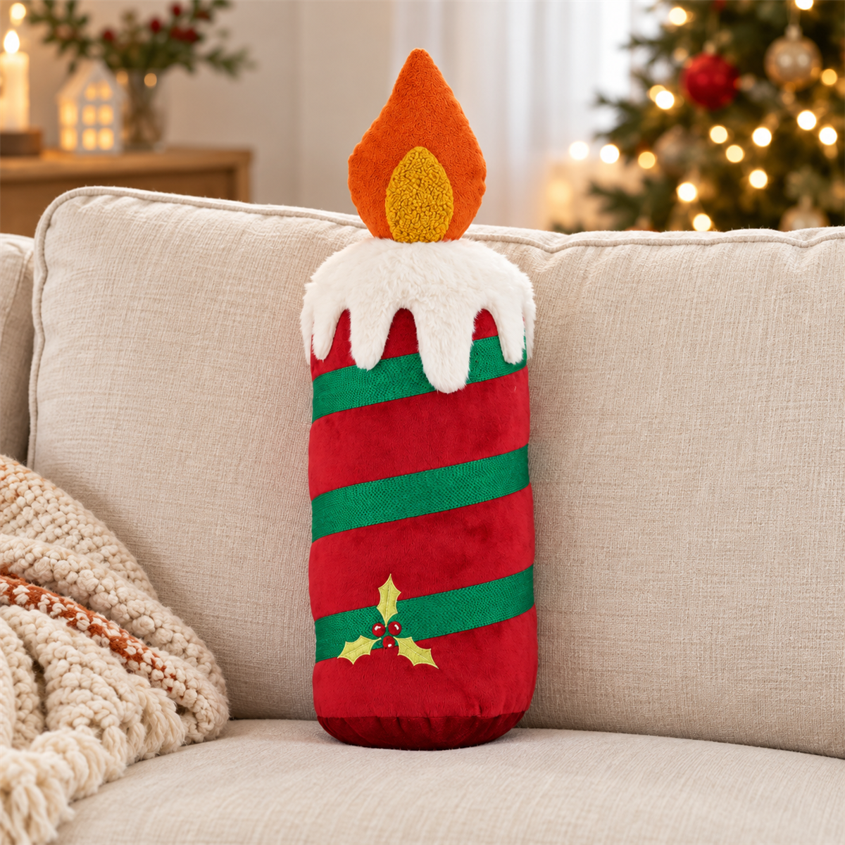 Mica Decorations Sierkussen Kaars Rood 14 x 14 x 45 cm