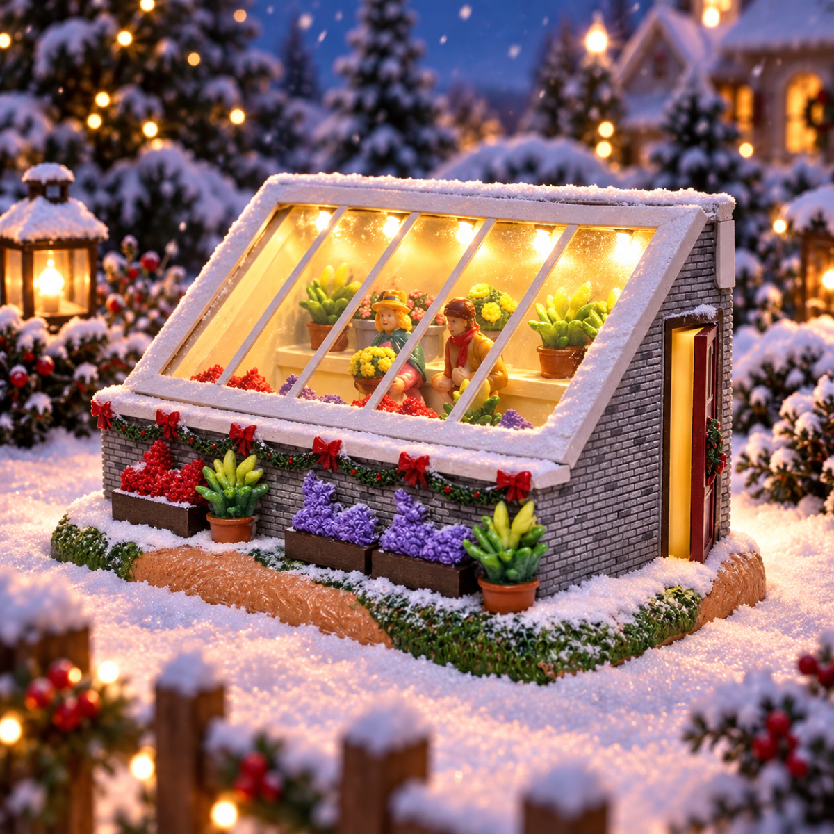 Santaville Kerstdorphuisje Old Fashioned Greenhouse met Verlichting 21 x 12 x 12 cm