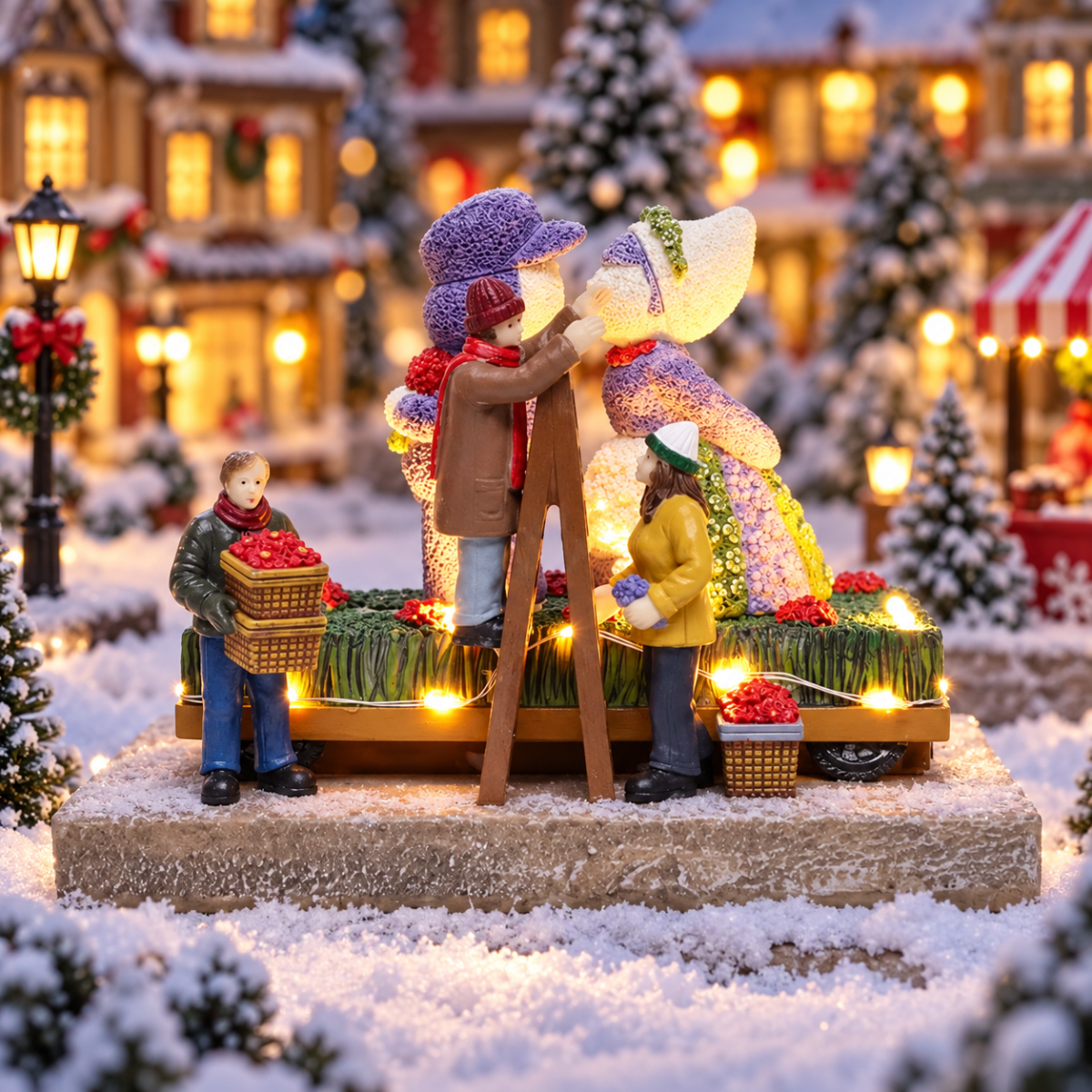 Santaville Flower Parade Kissing Couple met Verlichting 19 x 12 x 14 cm